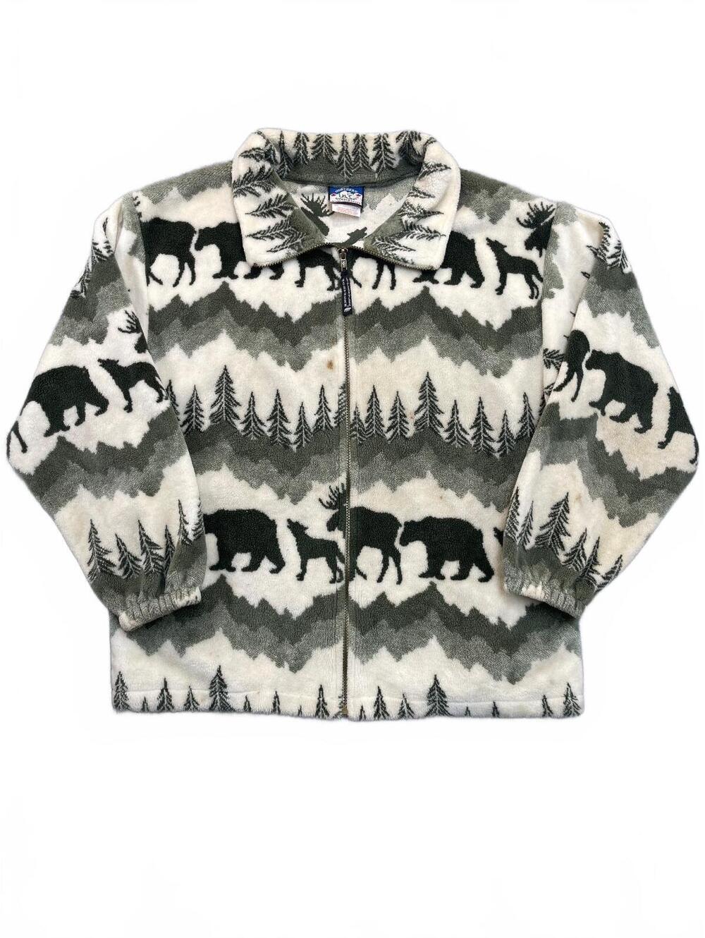 Northern Lifestyles Vintage Fleece Jacket Men Wildlife Bear Moose Print Full Zip
